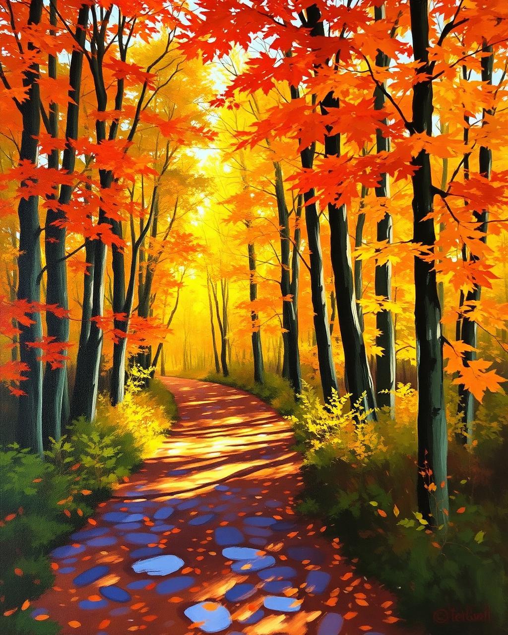 Autumn Forest Path — original oil on canvas, 70 × 100 cm